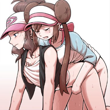 nintendo, pokemon, pokemon bw, pokemon bw2, hilda (pokemon), rosa (pokemon), gooberman, tee, 1futa, 1girls, all fours, ambiguous penetration, ass, bent over, blue eyes