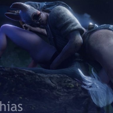 dbd, dead by daylight, huntress (dead by daylight), sable ward, lamanthias, 1futa, 1girls, 69, 69 position, axe, big balls, big penis, blowjob, facefuck, fellatio