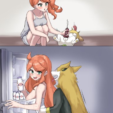 pokemon, pokemon ss, boltund, sonia (pokemon), yamper, anzu seika, motimotianzu, 1boy, 1girls, before and after, canine, interspecies, pokephilia, red hair, zoophilia