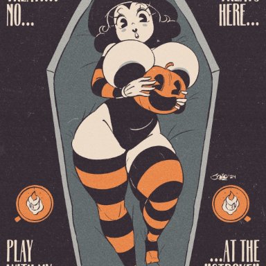 halloween, sally mcboing, joaoppereiraus, big ass, big breasts, big butt, big thighs, black hair, black lips, black lipstick, coffin, halloween costume, halloween theme, leotard, pale skin