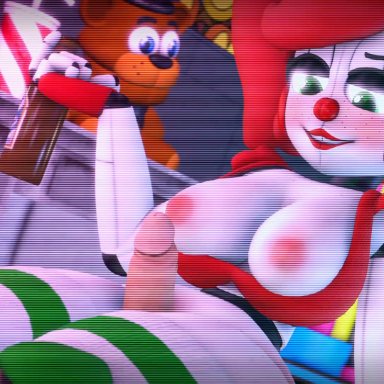 five nights at freddy's, sister location, baby (fnafsl), circus baby, circus baby (fnaf), summer of 87 baby, jollyferret, alcohol, animatronic, animatronic female, breasts, breasts out, clown, clown girl, clown makeup