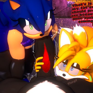 sonic (series), shadow the hedgehog, sonic the hedgehog, tails, tails the fox, leviantan581re, aged up, anthro, balls, blowjob, erection, femboy, fox, gay, hedgehog