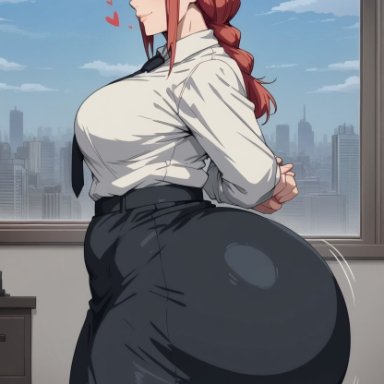 chainsaw man, makima (chainsaw man), blarghsh, 1girls, ass, ass focus, bangs, big ass, big breasts, bottom heavy, braided hair, breasts, bubble butt, dat ass, dumptruck ass