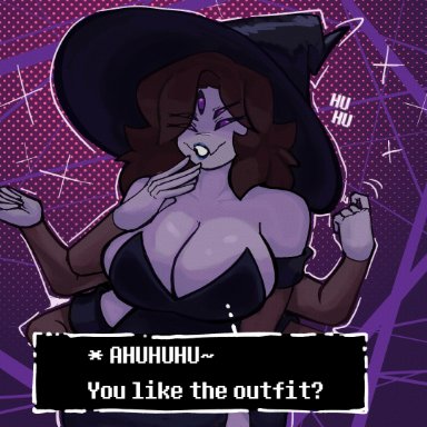 undertale, undertale (series), milffet, muffet, crowsdome, 5 eyes, big breasts, clothed, clothing, female, laugh, laughing, monster girl, spider girl, spider web