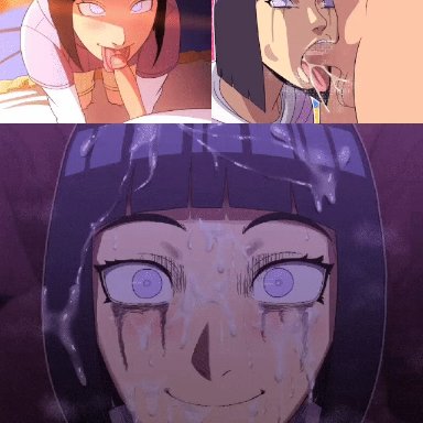 boruto: naruto next generations, naruto, naruto (series), naruto shippuden, hinata hyuuga, hyuuga hinata, d-art, :&gt;=, 1boy, 1girls, 2girls, after deepthroat, after fellatio, after oral, asian