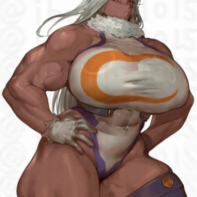 my hero academia, miruko, ibuo, 1girls, athletic female, big breasts, bunny ears, bunny girl, dark-skinned female, huge breasts, muscular female, tagme