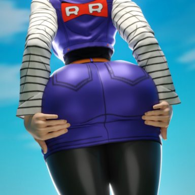 dragon ball, android 18, smitty34, ass, ass focus, blonde female, blonde hair, jean skirt, large ass, skirt, voluptuous, voluptuous female, 3d, 3d (artwork), blender (software)