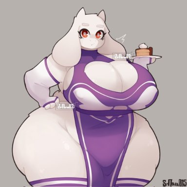 undertale, toriel, srnava, anthro, ass, belly, big ass, big breasts, breasts, cake, chubby, chubby belly, chubby female, chubby girl, curvy