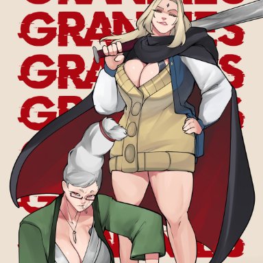 dandadan, naruto, ayase seiko, tsunade, brothbowl, 2girls, big breasts, gilf, huge breasts, older female, outfit swap, crossover, tagme