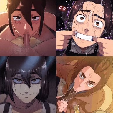 attack on titan, gabi braun, d-art, 1girls, after deepthroat, after fellatio, after oral, aged up, angry face, ass, big breasts, big butt, big penis, blowjob, bouncing breasts