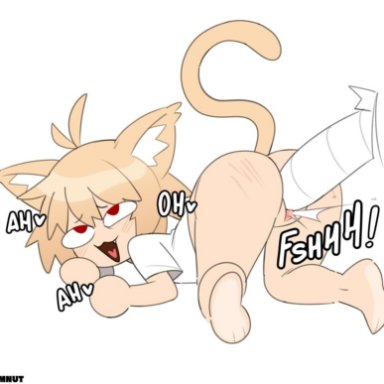 neco-arc, blonde hair, ahegao, creampie, cum, furry, tail, cum in pussy, pussy, red eyes, animal ears