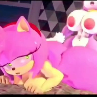 sonic (series), sonic the hedgehog (series), amy rose, blaze the cat, leviantan581re, 1futa, 1futanari, anthro, areolae, big ass, big breasts, futa on female, futanari, green eyes, headband