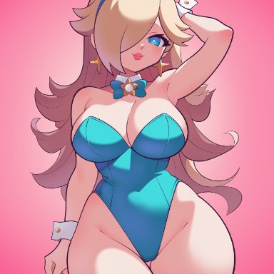 mario (series), nintendo, super mario galaxy, princess rosalina, flipherrrr, breasts, cleavage, lipstick, pink lipstick, platinum blonde hair, playboy bunny, rabbit, wide hips, tagme