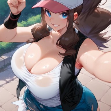 nintendo, pokemon, hilda (pokemon), gvukub, big breasts, big penis, cum, futanari, huge breasts, huge cock, ai generated