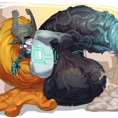 the legend of zelda, twilight princess, imp midna, midna, liuskin, 1futa, balls, balls bigger than body, balls bigger than head, big penis, erection, futa only, futanari, gigantic penis, gigantic testicles