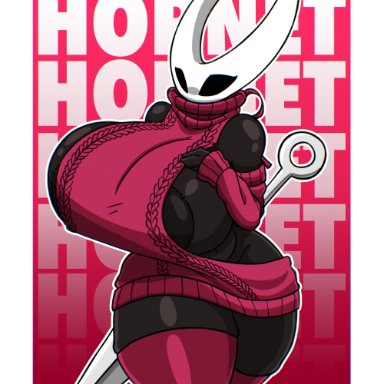 hollow knight, team cherry, hornet (hollow knight), 4random user (artist), big breasts, breasts, bug, busty, clothed female, clothing, female, female focus, female only, huge thighs, thighhighs