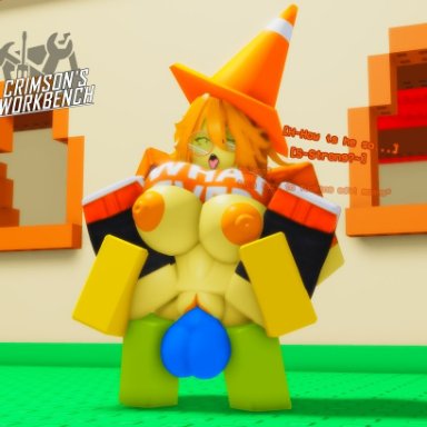 roblox, becca (stob nsfw), noob, roblox avatar, robloxian, crimstuff, 1boy, 1girls, all the way to the base, balls, bottomless, breasts, breasts out, nipples, orange hair