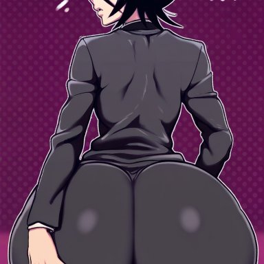 bleach, kuchiki rukia, pixelsin, bubble ass, bubble butt, dress inside ass, thick thighs, ai generated