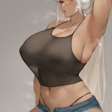 boku no hero academia, my hero academia, miruko, rumi usagiyama, zzipper, 1girls, armpit, armpits, big breasts, breasts, female, female only, jean shorts, long hair, navel