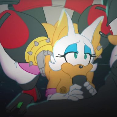 sega, sonic (series), e-123 omega, rouge the bat, shadow the hedgehog, hedgehoglove, anthro, anthro penetrated, big ass, big breasts, furry, furry male, interspecies, oral, robot