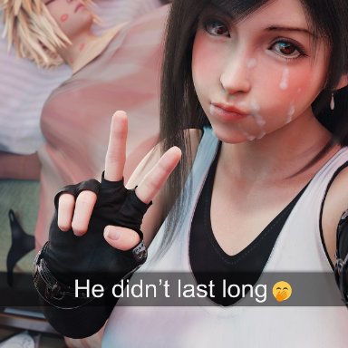 final fantasy, final fantasy vii, final fantasy vii remake, snapchat, square enix, cloud strife, tifa lockhart, kanjiartwork, kanjihentai, after sex, big breasts, cloud, cum, cum on face, facial