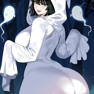 halloween, one-punch man, fubuki (one-punch man), creamy ai, ass, ass bigger than head, ass focus, big ass, big butt, black hair, bubble ass, bubble butt, curvy, dat ass, fat ass