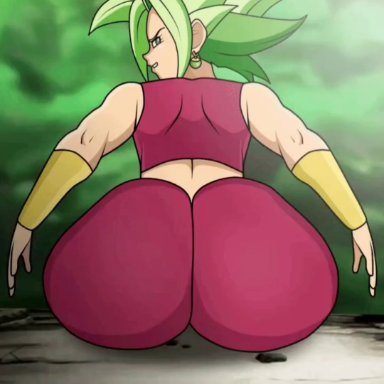 dragon ball, dragon ball super, dragon ball z, kefla, solodusk57, 1girls, ass, ass focus, big ass, from behind, green hair, huge ass, looking at viewer, looking back, slapping butt