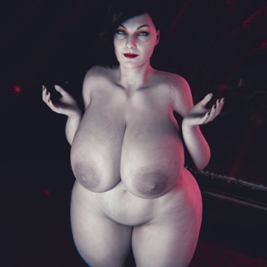 capcom, resident evil, resident evil 8: village, alcina dimitrescu, thethiccart, 1girls, black hair, breasts, cleavage, female, huge breasts, large breasts, looking at viewer, pale skin, pale-skinned female