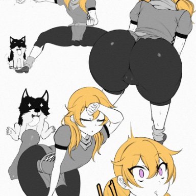 rwby, yang xiao long, zwei, dragia3743, animal penis, ass, bent over, big ass, big butt, blonde hair, bottom up, canine, canine penis, clothed, feral