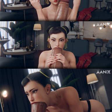 capcom, street fighter, street fighter 6, chun-li, zangief, aanix, :&gt;=, 1girls, absurdly large cock, areolae, asian female, breasts, brown eyes, chinese female, completely nude