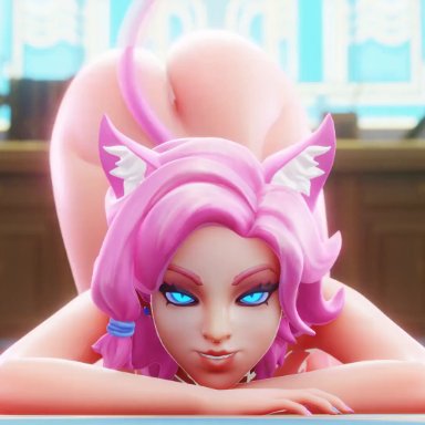 paladins, maeve (paladins), yazanios, 1girls, blue eyes, cat ears, cat tail, catgirl, pink hair, swinging hips, 3d, animated, no sound, tagme, video