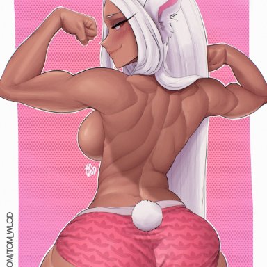 boku no hero academia, my hero academia, miruko, rumi usagiyama, tomwlod, 1girls, ass, ass focus, back view, blush, breasts, cotton tail, dark skin, dark-skinned female, female