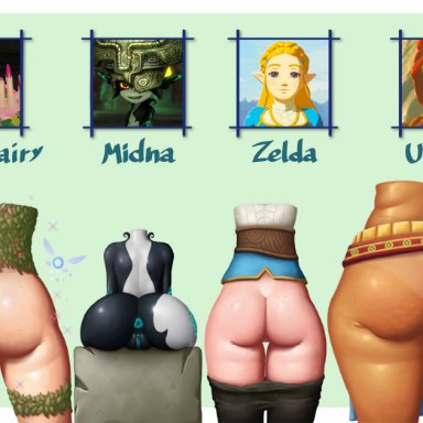 breath of the wild, hyrule warriors, ocarina of time, the legend of zelda, twilight princess, anonymous male, gerudo, great fairy, great fairy (hyrule warriors), great fairy (ocarina of time), midna, princess zelda, urbosa, zelda (breath of the wild), flipz89