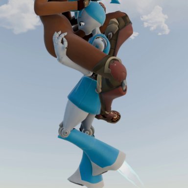 my life as a teenage robot, nickelodeon, nicktoons, overwatch 2, illari (overwatch), jenny wakeman, jenny wakeman (warfaremchine), xj-9, fleshfactory, 2girls, big penis, blowjob, cum, cum in mouth, dark skin