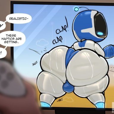 astro bot (series), sony corporation, sony interactive entertainment, astro (astro bot), astro bot, bootydox, antennae (anatomy), ass, bent over, big butt, black antennae, blue antennae, blue body, blue clothing, blue eyes