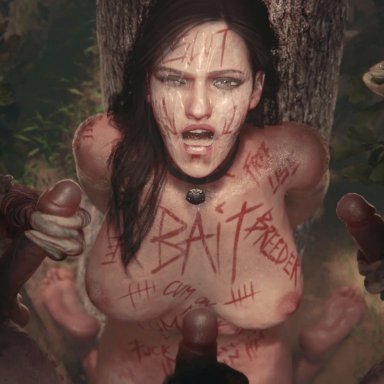 cd projekt red, the witcher (series), the witcher 3: wild hunt, nekker, yennefer, chloeangelva, zmsfm, 1girls, 3boys, areolae, bare arms, bare breasts, bare legs, bare thighs, barefoot