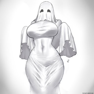 halloween, heavengutter (artist), 1futa, abdomen, bedsheet ghost, big breasts, big penis, blanket, breasts, clothed, clothing, costume, curvaceous, curvy, curvy figure