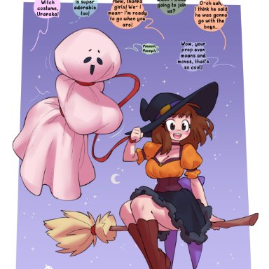 halloween, my hero academia, female deku, izuku midoriya, ochako uraraka, uraraka ochako, borvar, black skirt, bondage, broom, broom riding, broomstick, brown eyes, brown hair, collar