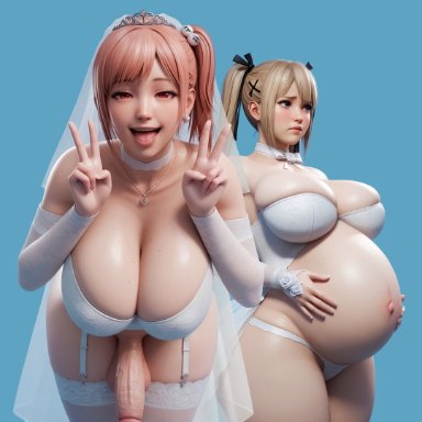 dead or alive, dead or alive 5, honoka (doa), marie rose, 1futa, 1girls, armpits, armwear, asian, ass, balls, ballsack, belly, belly button, big ass