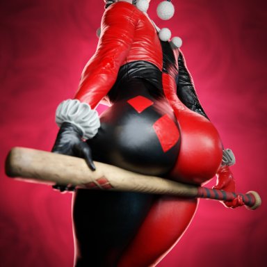 batman (series), batman: arkham knight, dc, dc comics, injustice 2, harley quinn, harley quinn (classic), harley quinn (injustice), smitty34, 1girls, ass, ass focus, asymmetrical gloves, bat, black bodysuit