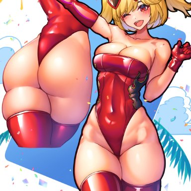 hoyoverse, mihoyo, zenless zone zero, burnice white, nicchi, ;), 1girls, alternate costume, ass, ass focus, belly button, big ass, big breasts, blonde female, blonde hair