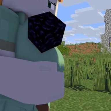 minecraft, alex (minecraft), piglin, piglin brute, khangbaka, ahe gao, ahegao, ahegao face, audible creampie, axe, blocky body, blowjob, blue sky, blush, boots