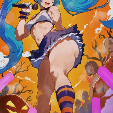 halloween, vocaloid, hatsune miku, shexyo, 1female, 1girls, ass, big ass, blue hair, clothed, clothed female, concert, halloween theme, panties, shoes