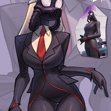 fortnite, fortnite: battle royale, chaos director (fortnite), sleakj3, 1girls, curvy, hair, mask, suit, first porn of character