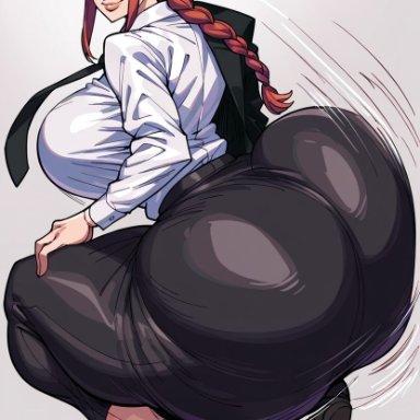 chainsaw man, makima (chainsaw man), gvukub, big ass, big breasts, bubble butt, fat ass, huge ass, huge breasts, shaking butt, squatting, twerking, ai generated