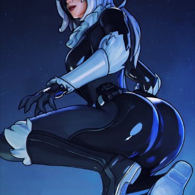 epic games, fortnite, fortnite: battle royale, marvel, marvel comics, spider-man (series), black cat (fortnite), black cat (marvel), felicia hardy, sfrinzy, 1girls, ass, big ass, big breasts, blue eyes