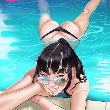 andavaverse, original, na-na kim, original character, popular girl, andava, 1girls, asian, asian female, ass, aviator sunglasses, bangs, bikini, bikini bottom, black hair