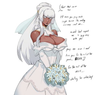 atlus, metaphor: refantazio, brigitta lycaon, cupperexe, 1girls, big breasts, bride, busty, cleavage, clothed, dark skin, dark-skinned female, dress, female, female only