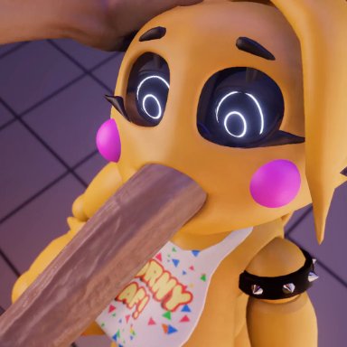 five nights at freddy's, five nights at freddy's 2, scottgames, toy chica (fnaf), deanm1ken, animatronic, anthro, anthro penetrated, avian, big penis, bird, black sclera, body part in mouth, chicken, deepthroat