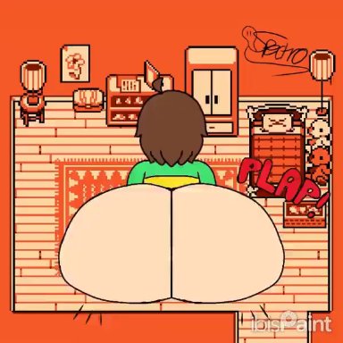 undertale, chara, musi cassie, spectrodraws, 1boy, 1human, ambiguous gender, anal, ass, ass focus, bedroom, big ass, bottom heavy, bottomless, bouncing